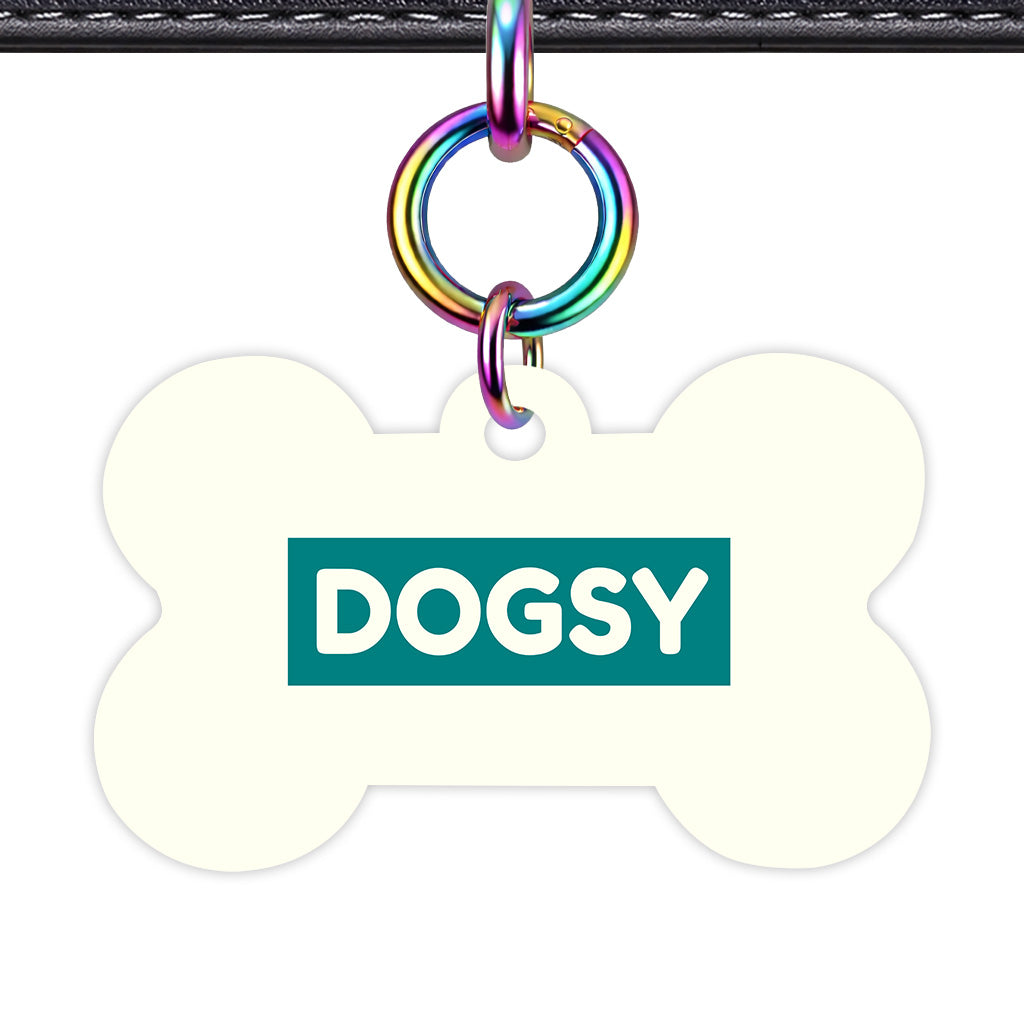 Ivory & Teal Bone Shape Rainbow Ring QR Smart Pet ID Tag