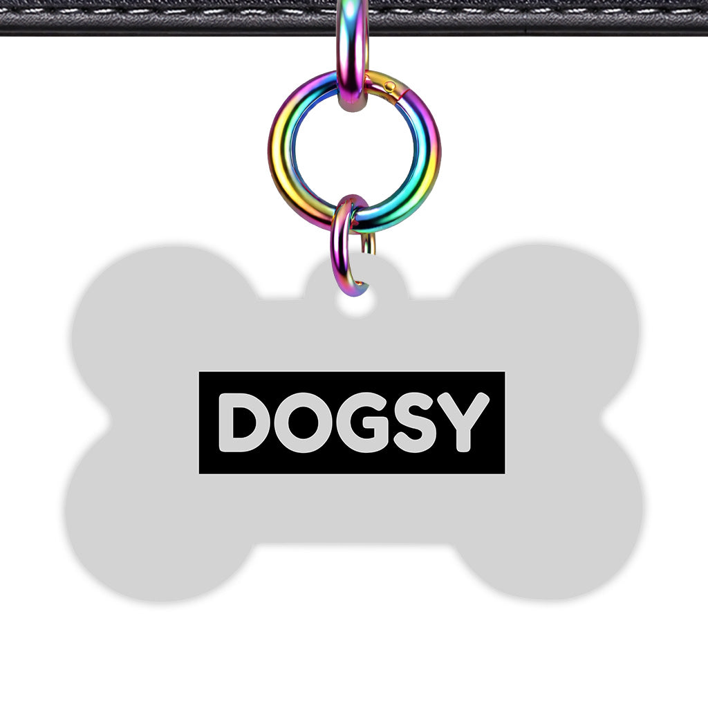 Light Grey & Black Bone Shape Rainbow Ring Classic Pet ID Tag