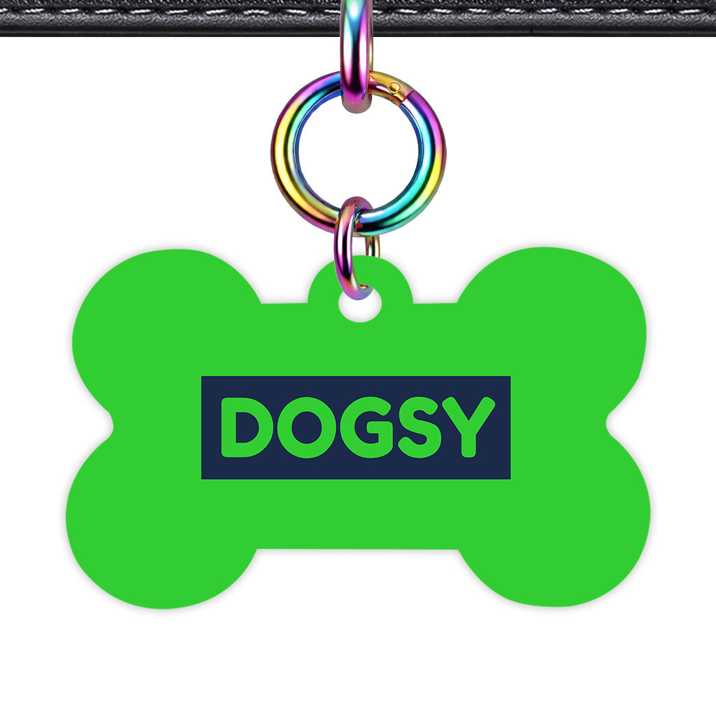 Lime & Navy Bone Shape Rainbow Ring QR Smart Pet ID Tag