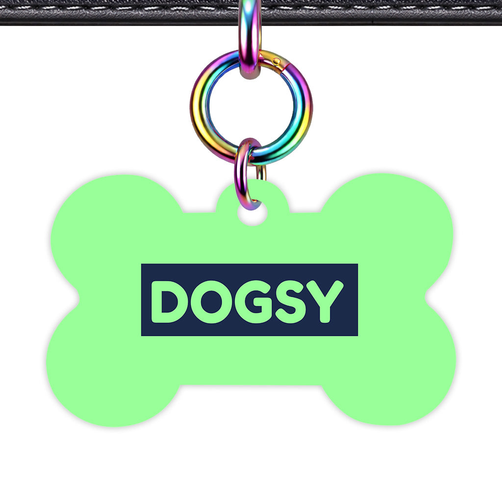 Mint & Navy Rainbow Ring Bone Shape QR Smart Pet ID Tag