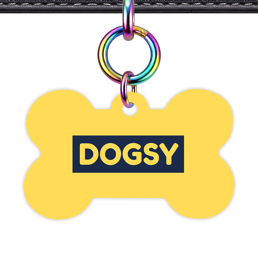 Mustard & Navy Rainbow Ring Bone Shape QR Smart Pet ID Tag