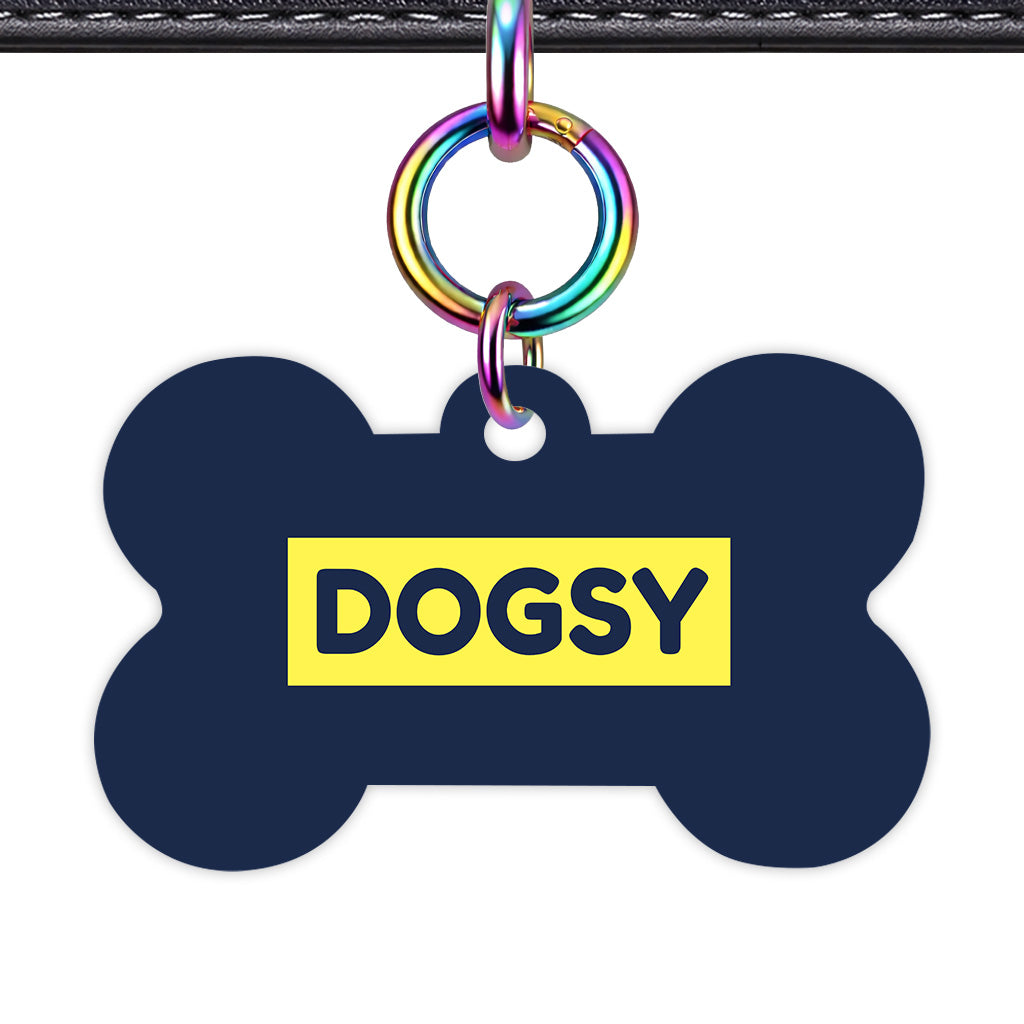 Navy & Lemon Yellow Bone Shape Rainbow Ring Classic Pet ID Tag