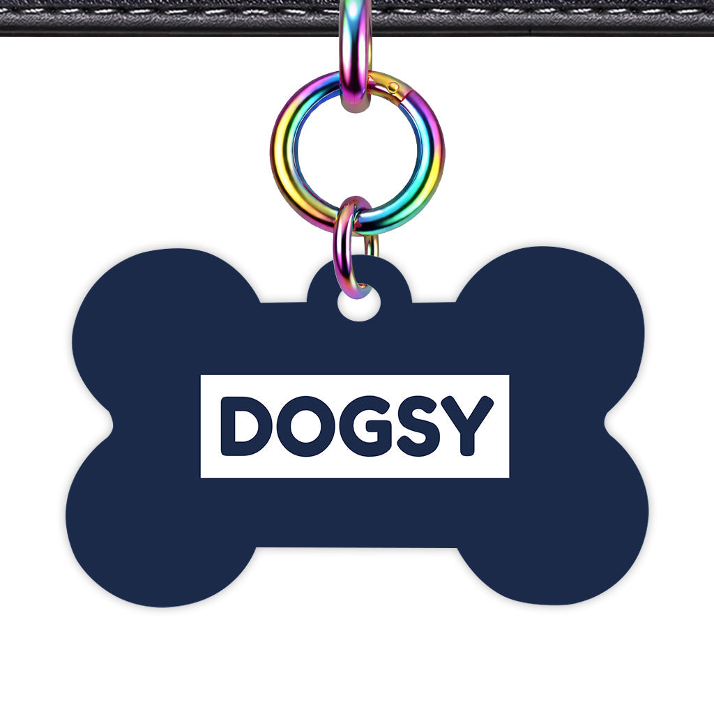 Navy & White Rainbow Ring Bone Shape QR Smart Pet ID Tag