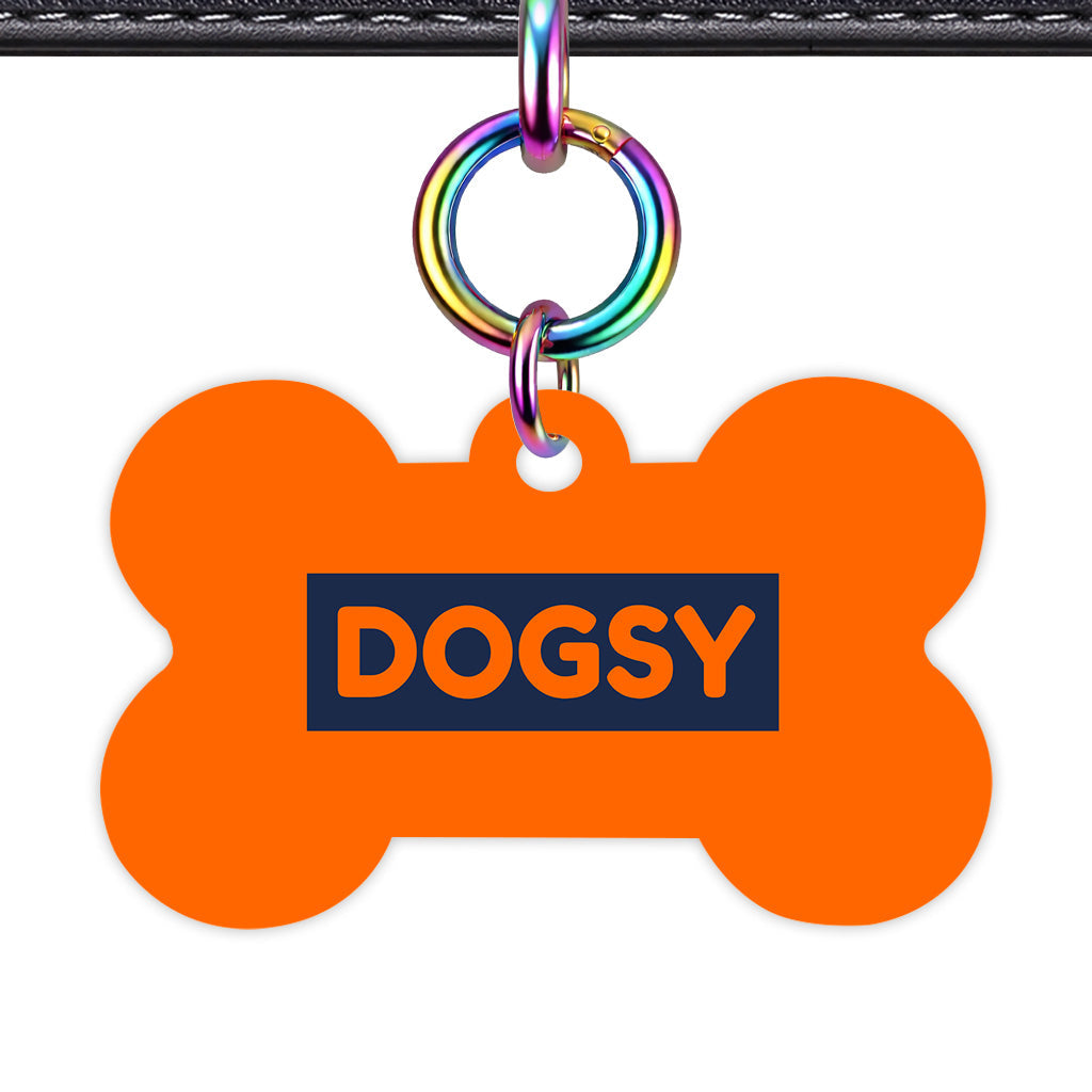 Orange & Navy Bone Shape Rainbow Ring QR Smart Pet ID Tag