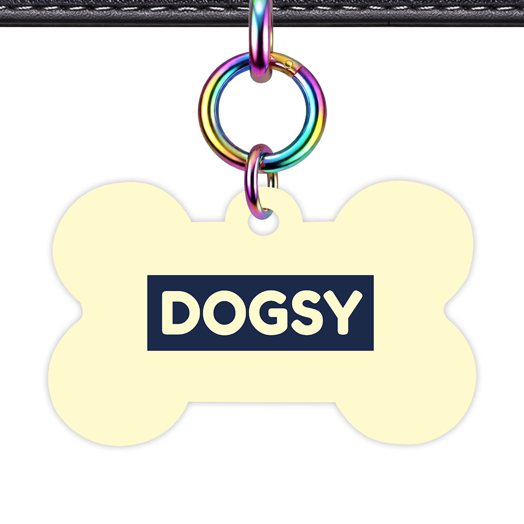 Soft Lemon & Navy Rainbow Ring Bone Shape QR Smart Pet ID Tag