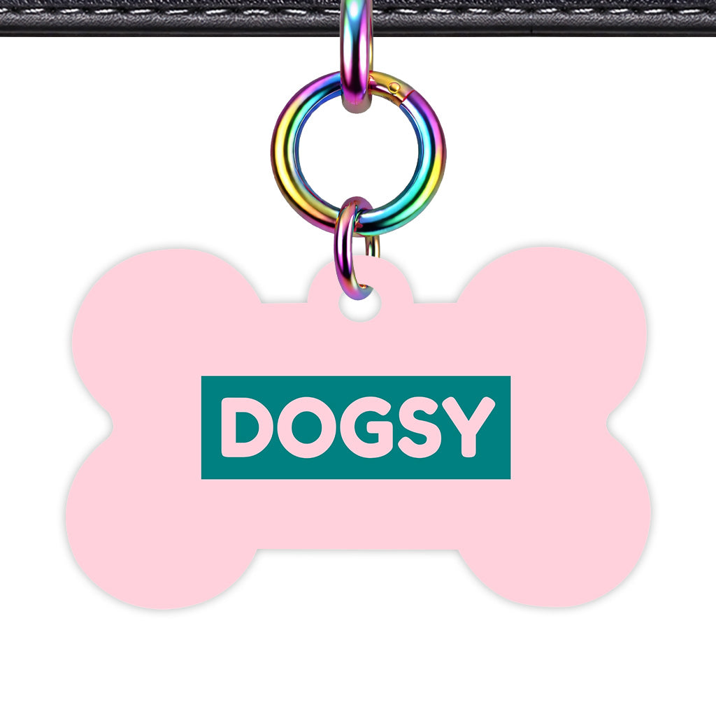 Pale Pink & Teal Bone Shape Rainbow Ring Classic Pet ID Tag