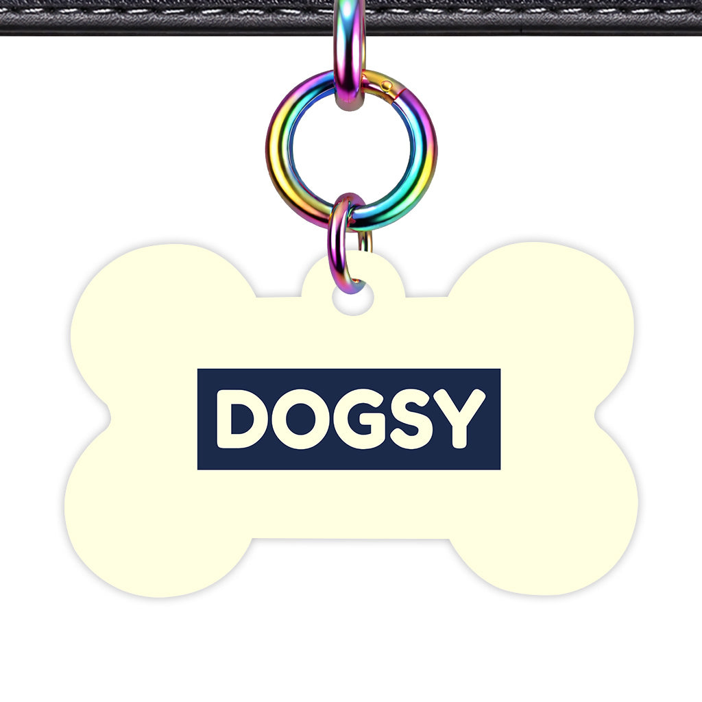 Pale Yellow & Navy Bone Shape Rainbow Ring QR Smart Pet ID Tag