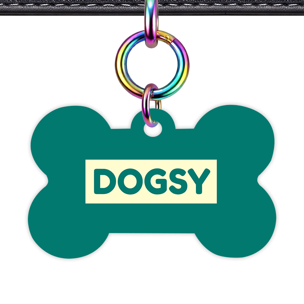 Pine Green & Cream Bone Shape Rainbow Ring QR Smart Pet ID Tag