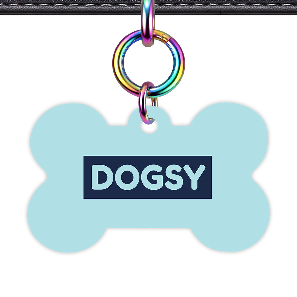 Powder Blue & Navy Bone Shape Rainbow Ring Classic Pet ID Tag