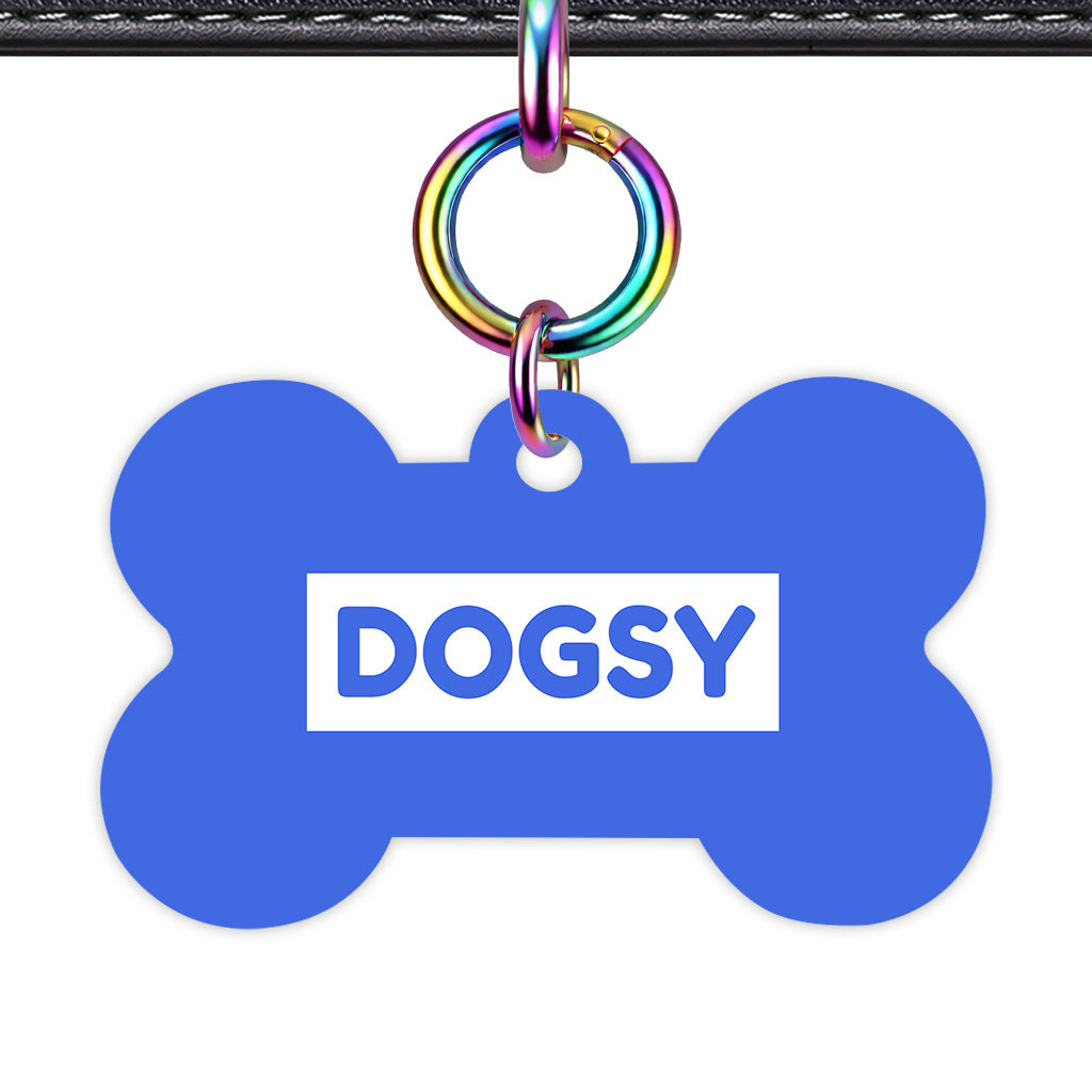 Royal Blue & White Bone Shape Rainbow Ring Classic Pet ID Tag