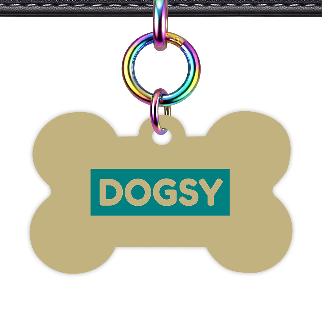 Sand & Teal Rainbow Ring Bone Shape QR Smart Pet ID Tag