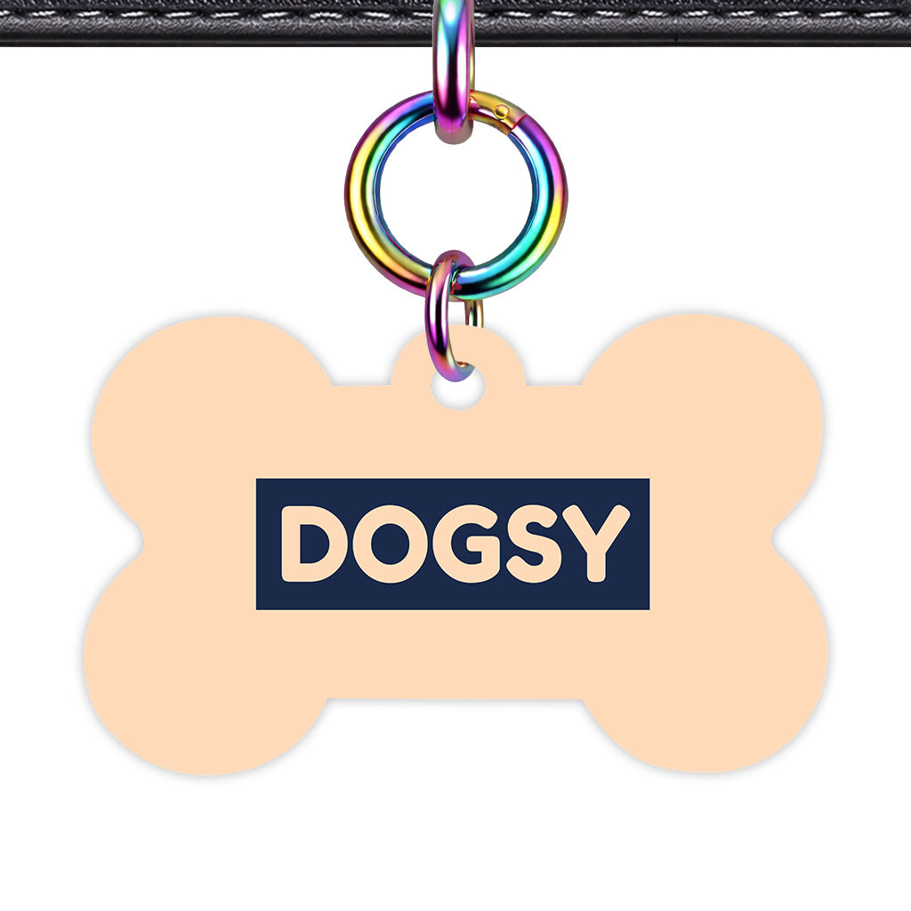 Soft Peach & Navy Rainbow Ring Bone Shape QR Smart Pet ID Tag