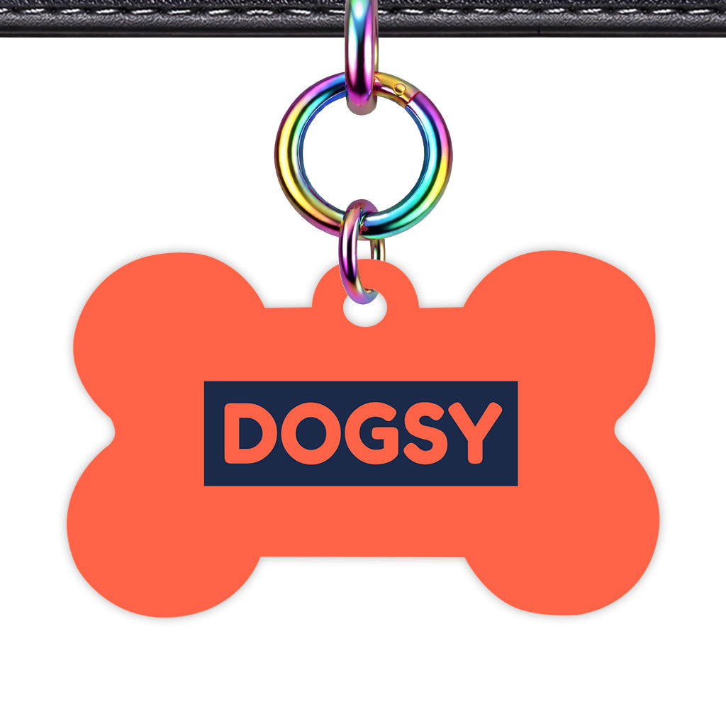 Tomato Red & Navy Rainbow Ring Bone Shape QR Smart Pet ID Tag