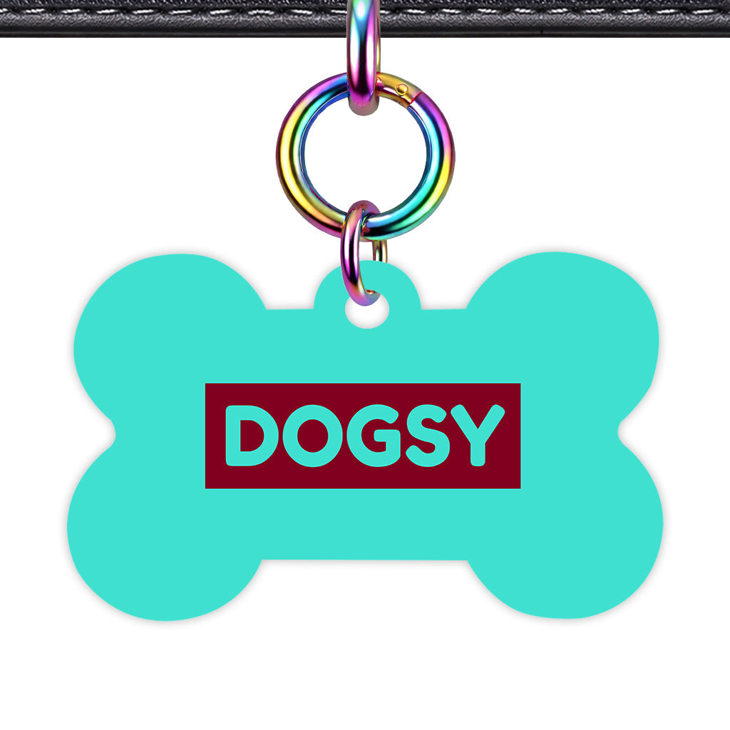 Turquoise & Burgundy Rainbow Ring Bone Shape QR Smart Pet ID Tag