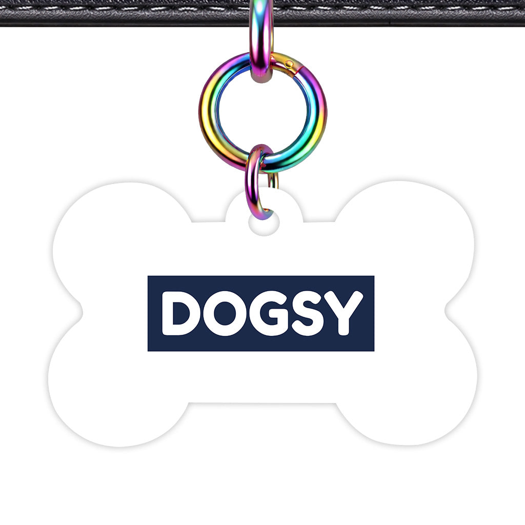 White & Navy Rainbow Ring Bone Shape QR Smart Pet ID Tag