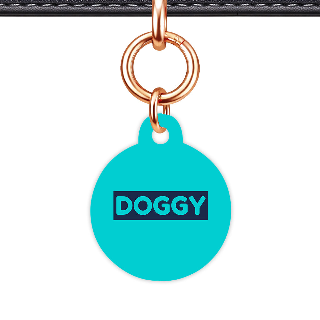 Aqua & Navy Circle Shape Rose gold Ring QR Smart Pet ID Tag