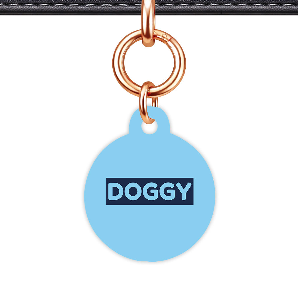 Baby Blue & Navy Circle Shape Rose gold Ring Classic Pet ID Tag