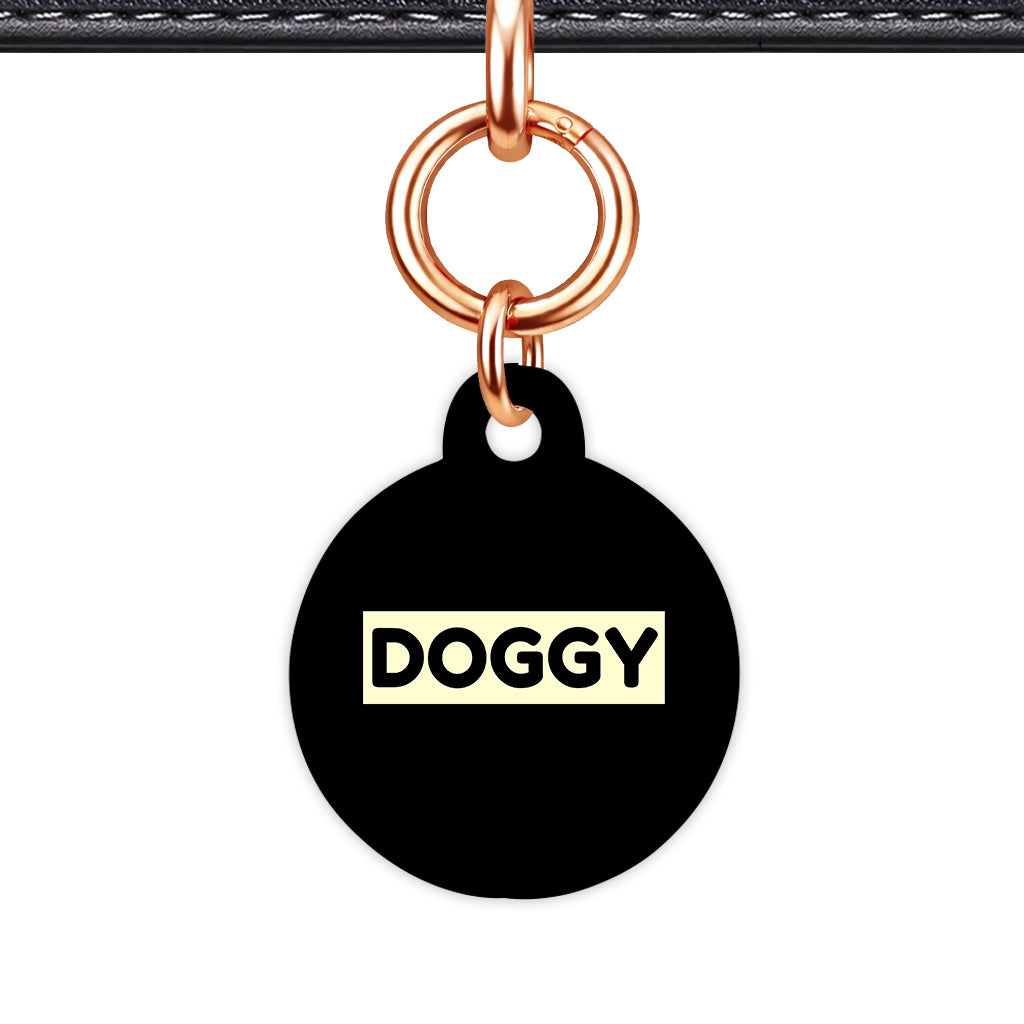 Black & Cream Circle Shape Rose gold Ring Classic Pet ID Tag