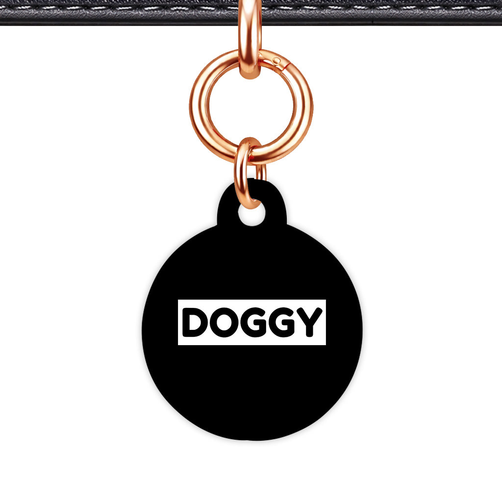 Black & White Circle Shape Rose gold Ring Classic Pet ID Tag