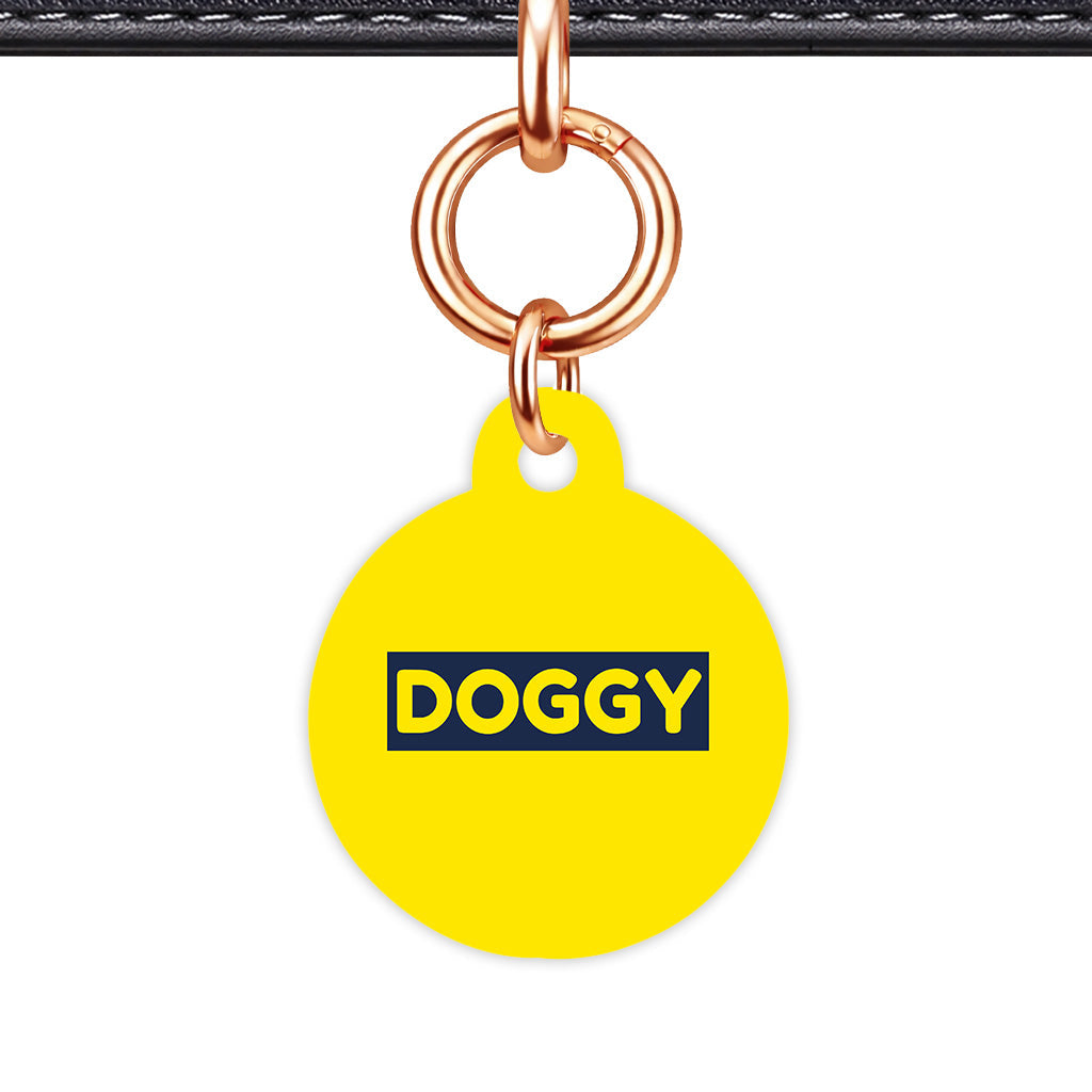 Bright Yellow & Navy Circle Shape Rose gold Ring QR Smart Pet ID Tag