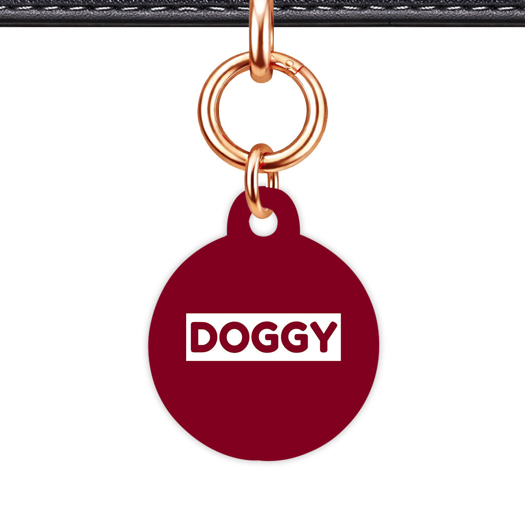 Burgundy & White Circle Shape Rose gold Ring Classic Pet ID Tag