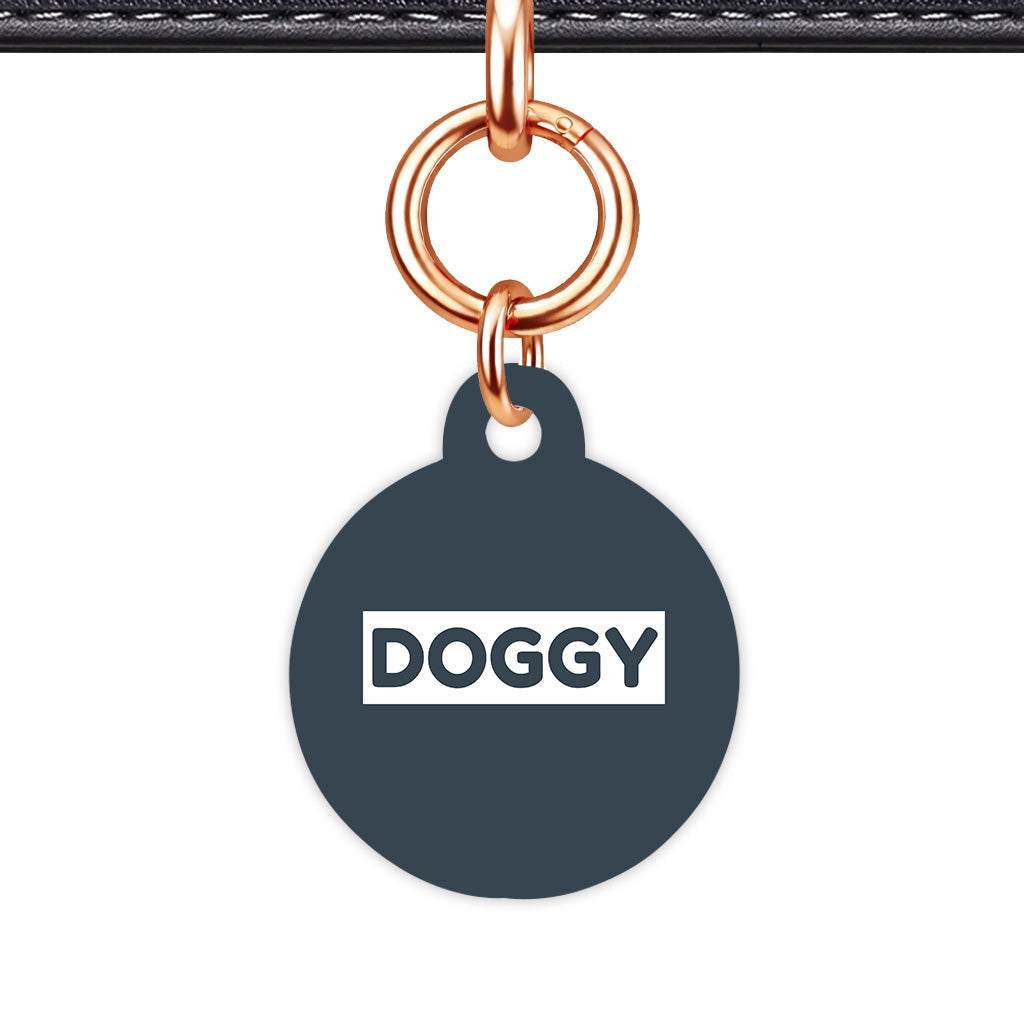 Charcoal & White Circle Shape Rose gold Ring Classic Pet ID Tag