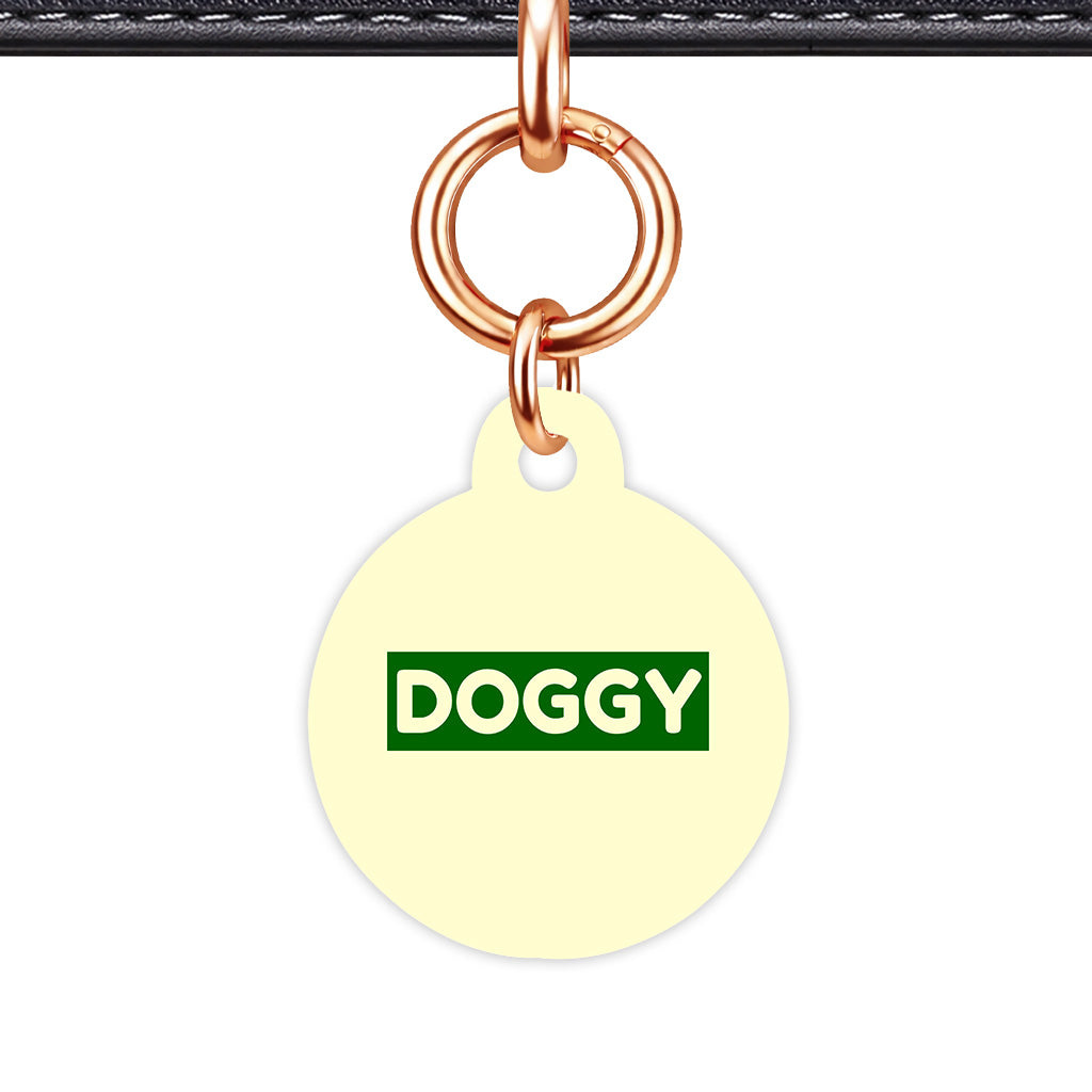Cream & Dark Green Circle Shape Rose gold Ring QR Smart Pet ID Tag