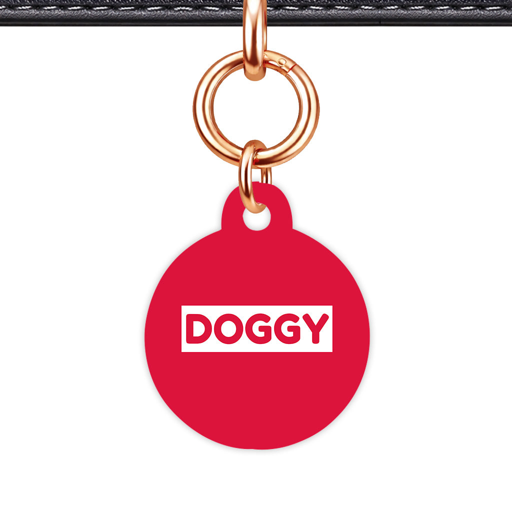Crimson Red & White Circle Shape Rose gold Ring Classic Pet ID Tag
