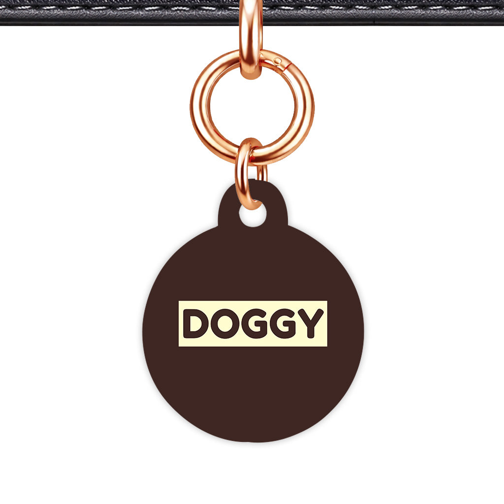 Dark Brown & Cream Circle Shape Rose gold Ring Classic Pet ID Tag