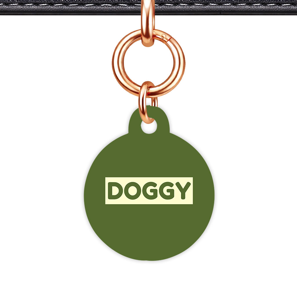 Dark Olive & Cream Circle Shape Rose gold Ring QR Smart Pet ID Tag