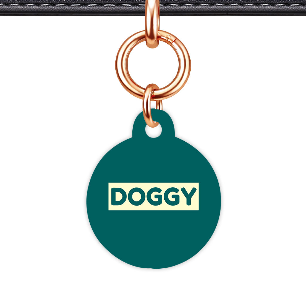 Dark Teal & Cream Circle Shape Rose gold Ring QR Smart Pet ID Tag