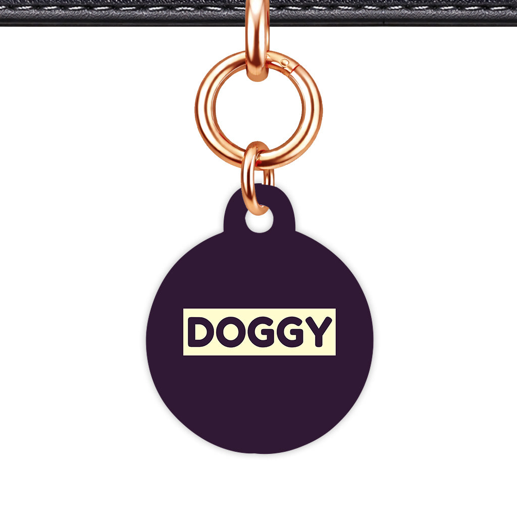 Deep Purple & Cream Circle Shape Rose gold Ring Classic Pet ID Tag