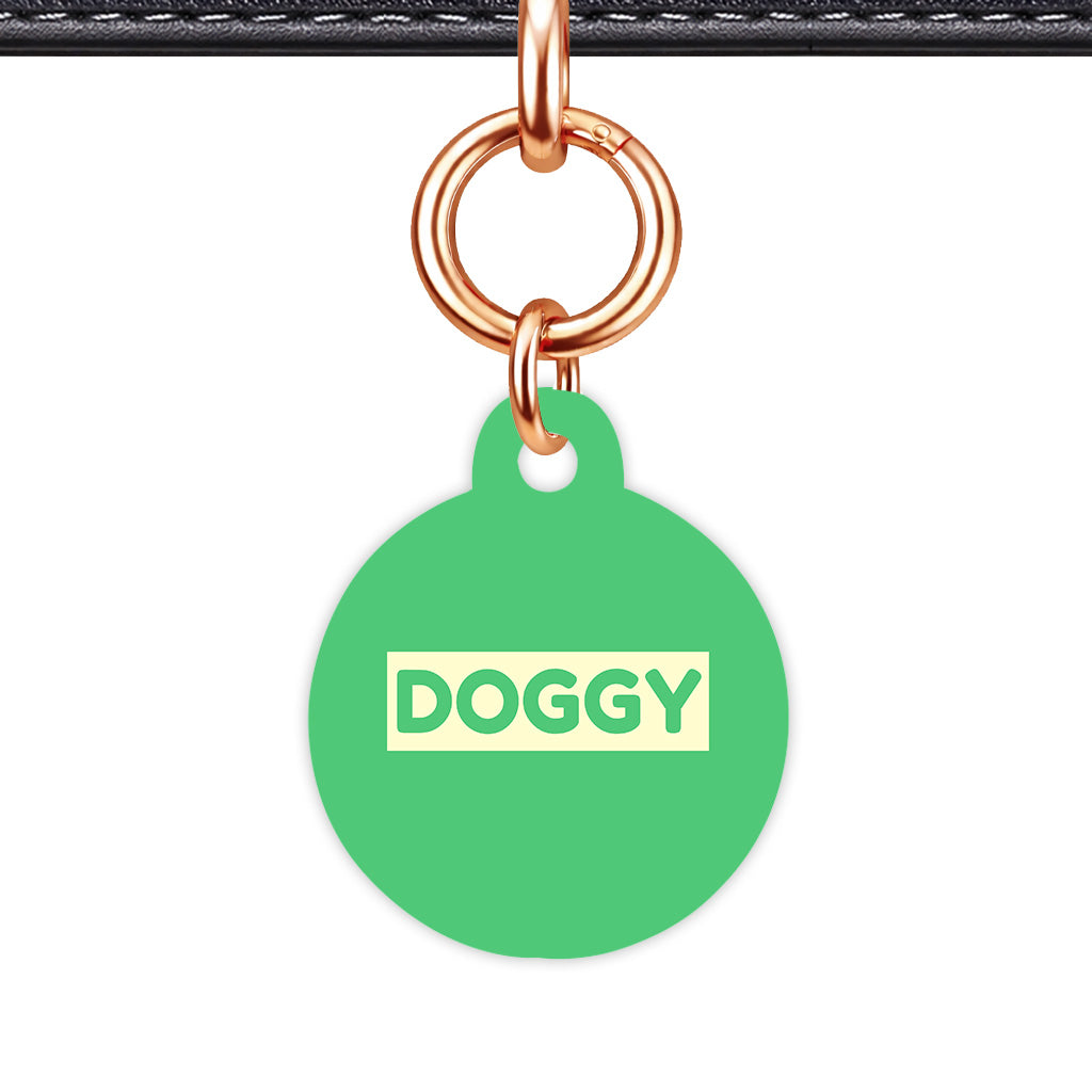 Emerald Green & Cream Circle Shape Rose gold Ring QR Smart Pet ID Tag