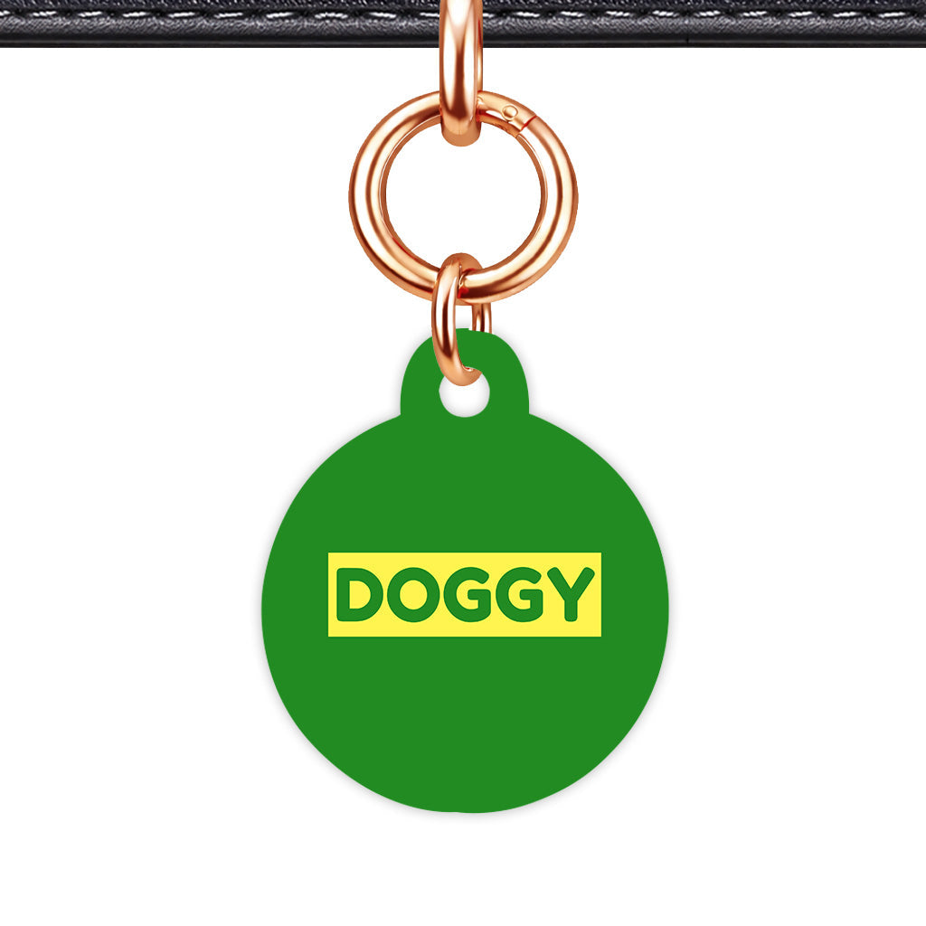 Forest Green & Lemon Circle Shape Rose gold Ring QR Smart Pet ID Tag