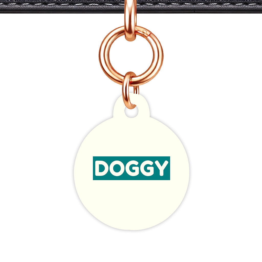 Ivory & Teal Circle Shape Rose gold Ring QR Smart Pet ID Tag