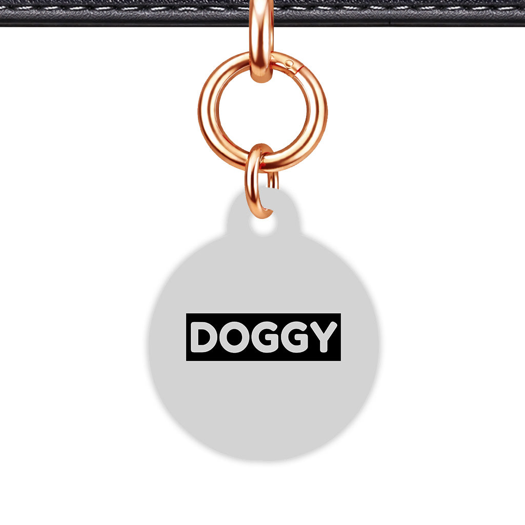 Light Grey & Black Circle Shape Rose gold Ring Classic Pet ID Tag