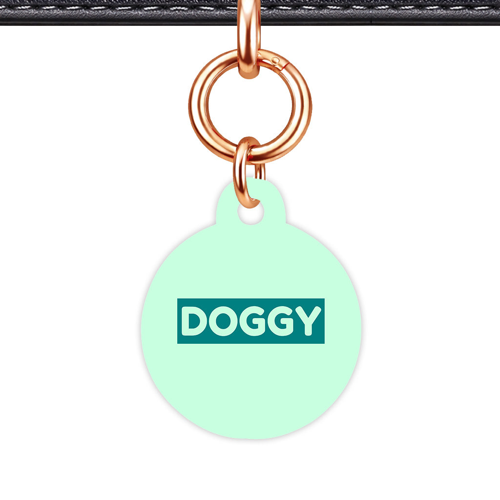 Light Mint & Teal Circle Shape Rose gold Ring QR Smart Pet ID Tag