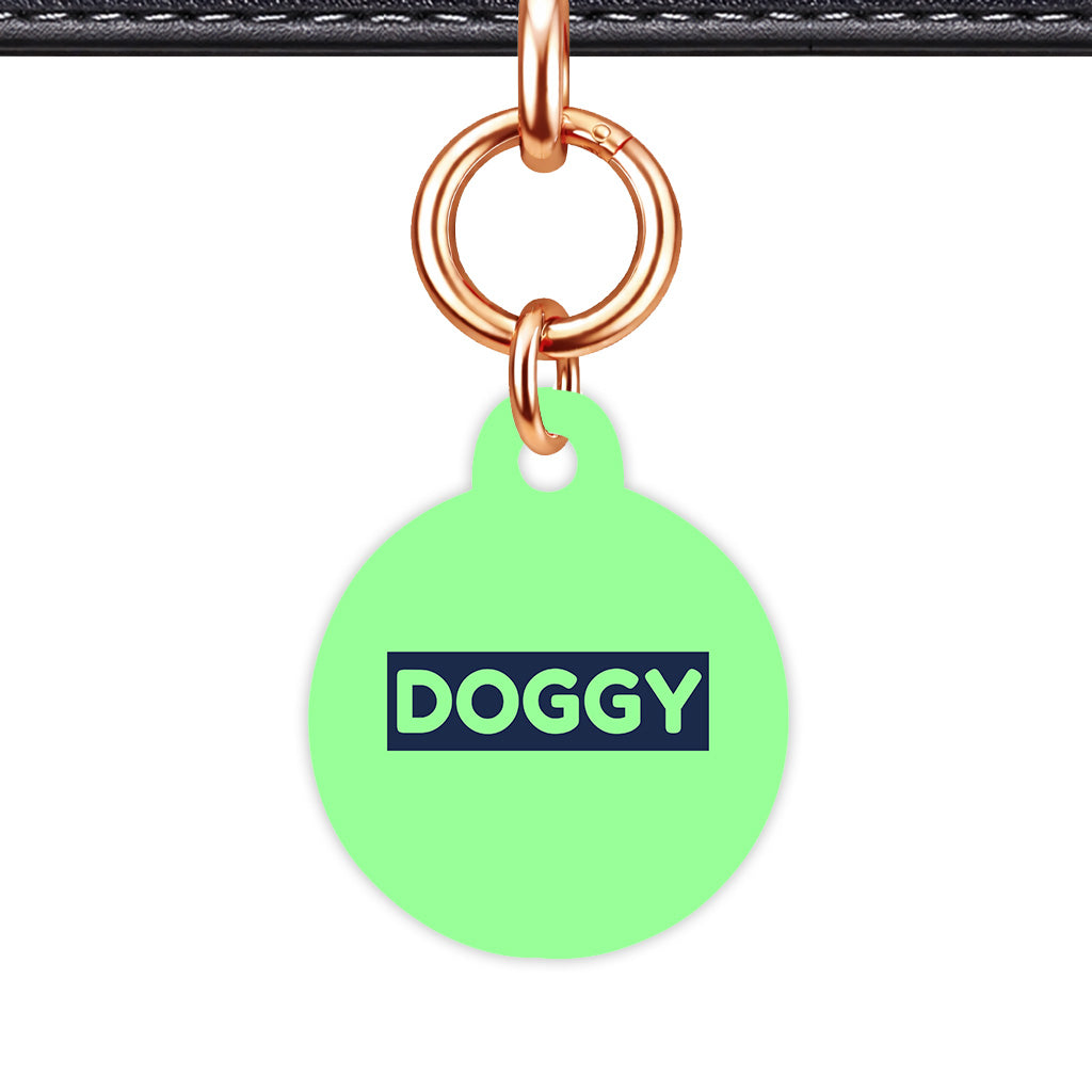 Mint & Navy Circle Shape Rose gold Ring QR Smart Pet ID Tag