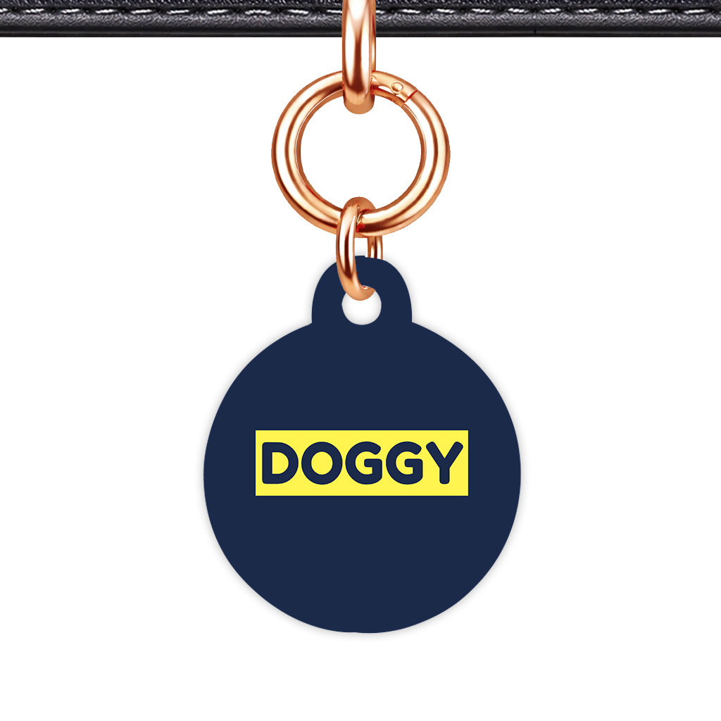 Navy & Lemon Yellow Circle Shape Rose gold Ring Classic Pet ID Tag