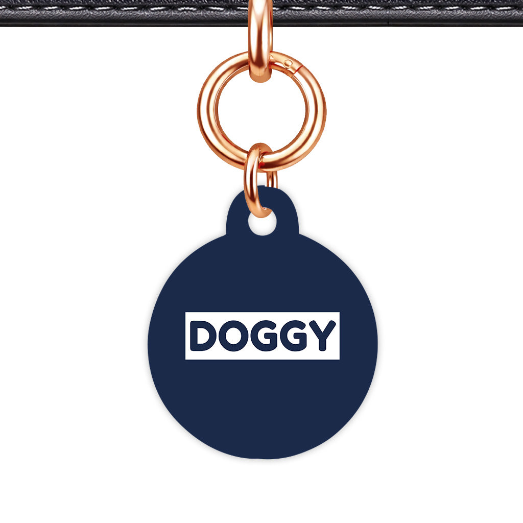 Navy & White Circle Shape Rose gold Ring QR Smart Pet ID Tag