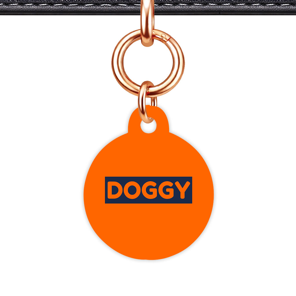 Orange & Navy Circle Shape Rose gold Ring Classic Pet ID Tag