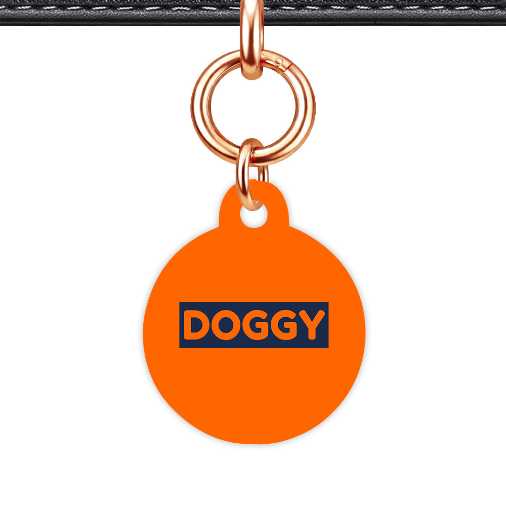 Orange & Navy Circle Shape Rose gold Ring QR Smart Pet ID Tag