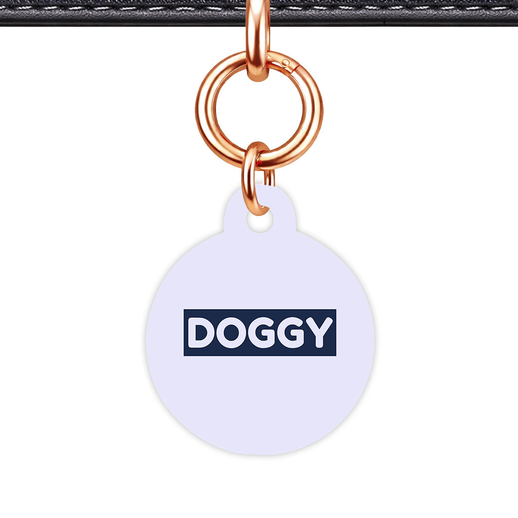 Pale Lavender & Navy Circle Shape Rose gold Ring QR Smart Pet ID Tag