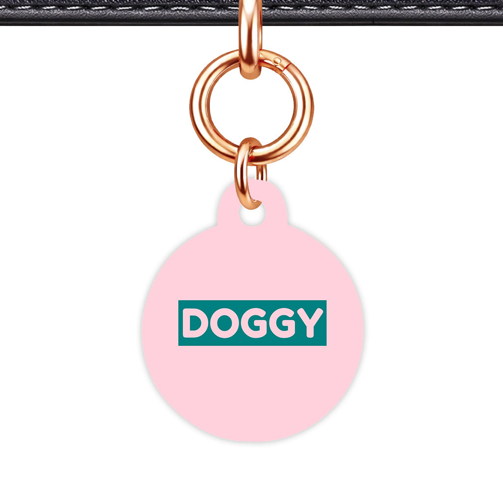 Pale Pink & Teal Circle Shape Rose gold Ring QR Smart Pet ID Tag