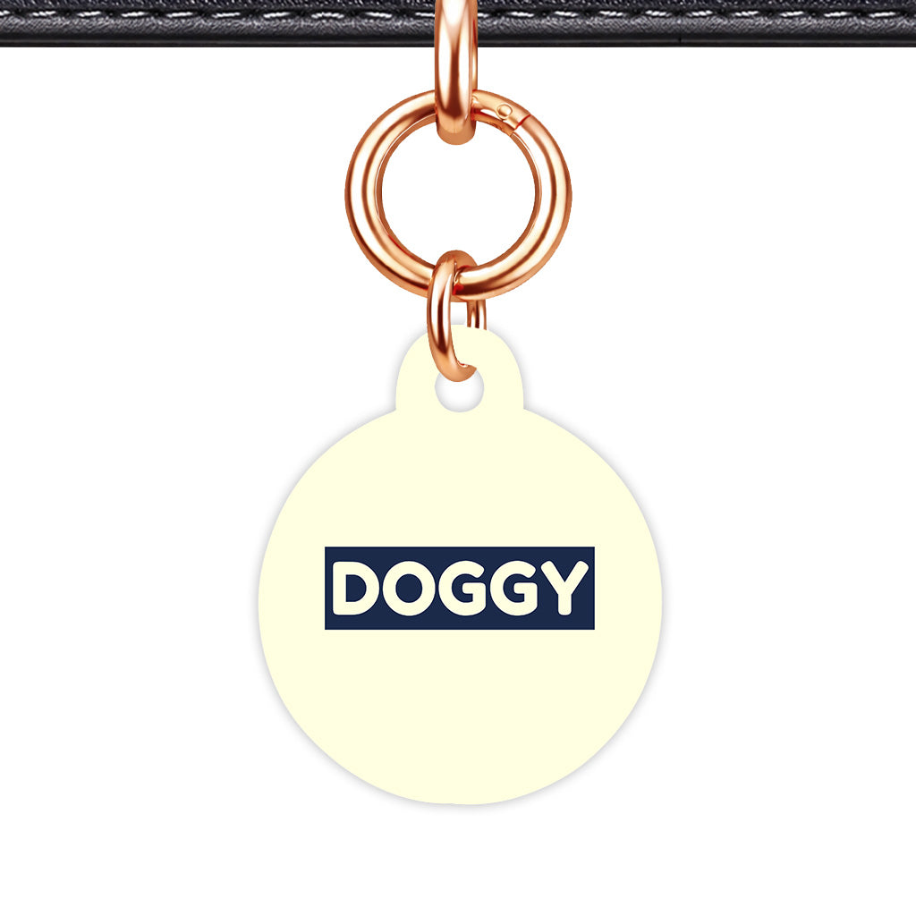 Pale Yellow & Navy Circle Shape Rose gold Ring Classic Pet ID Tag