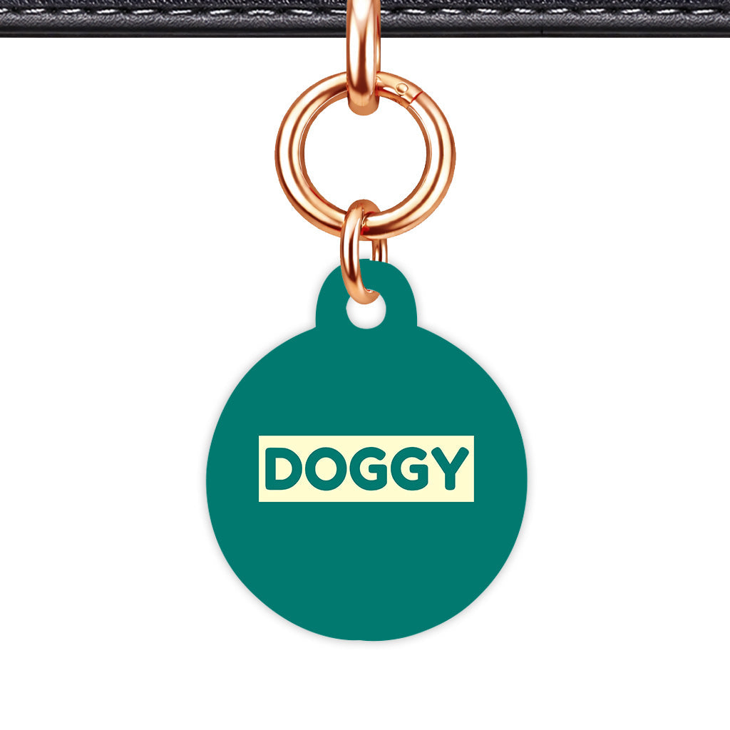 Pine Green & Cream Circle Shape Rose gold Ring QR Smart Pet ID Tag