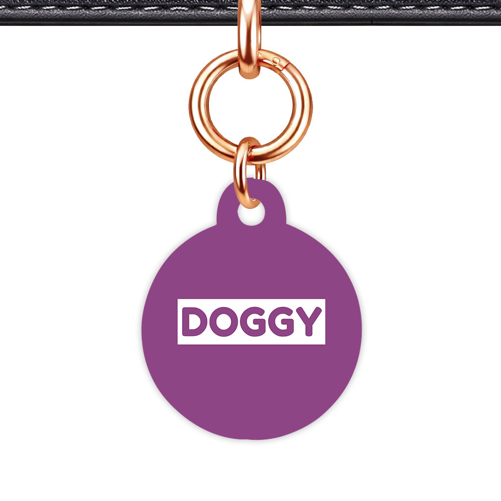 Plum & White Circle Shape Rose gold Ring Classic Pet ID Tag