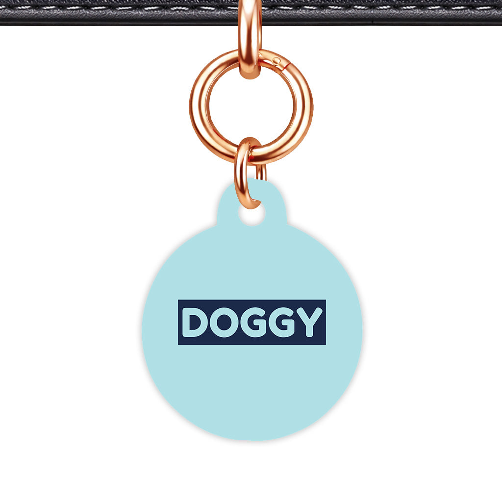 Powder Blue & Navy Circle Shape Rose gold Ring Classic Pet ID Tag