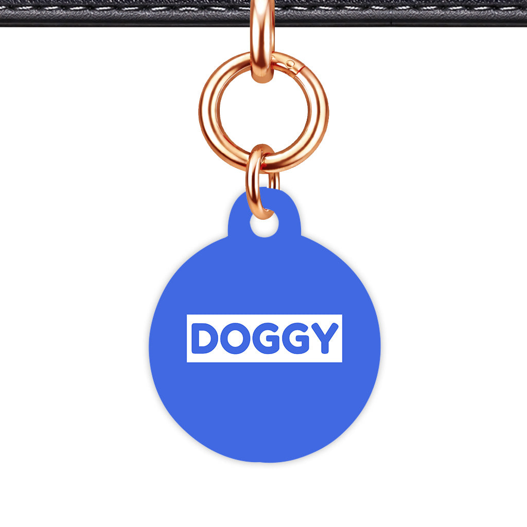 Royal Blue & White Circle Shape Rose gold Ring QR Smart Pet ID Tag