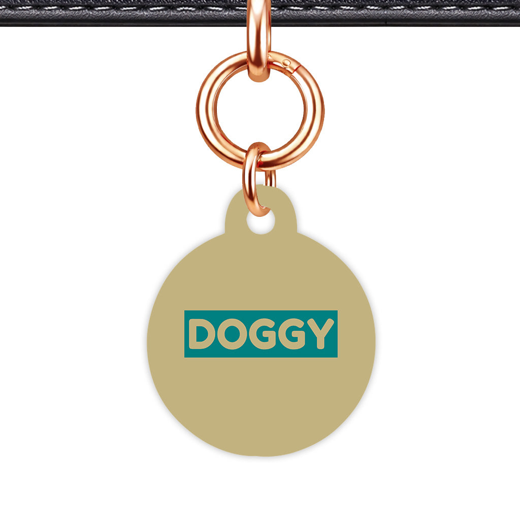 Sand & Teal Circle Shape Rose gold Ring QR Smart Pet ID Tag